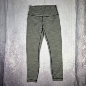 Lululemon Wunder‎ Under Pant Hi Rise Leggings 8 Olive Green Stripe Yoga Active